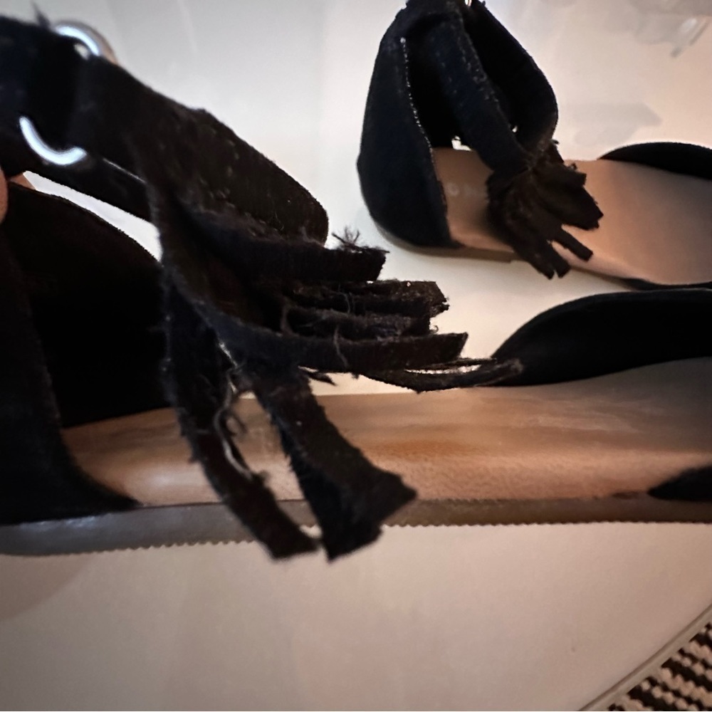 BLACK Fringe Toddler Strappy Flats - Picture 3 of 10